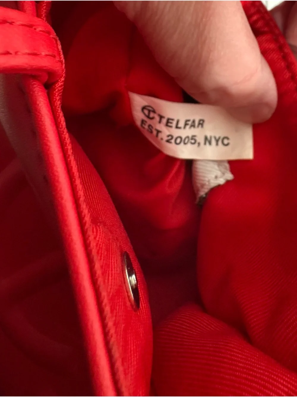 Telfar Red Vegan Leather Small Shopping Bag with Embossed Logo - Picture 9 of 10